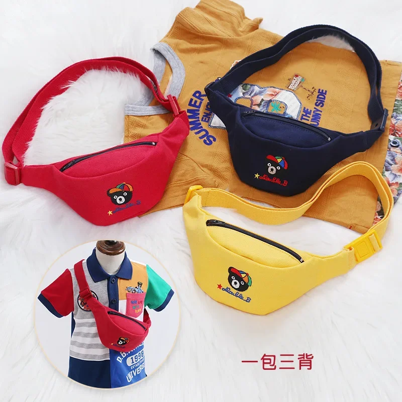 Family Belt Bag Solid Color Simple Window Bear Cross-body Belt Bag Children's Canvas Coin Purse