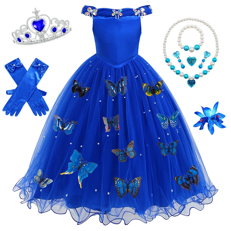 

Summer Cinderella Children Cosplay Princess Dress Kids Stage Performance Clothes Girls Birthday Halloween Solid Evening Gown