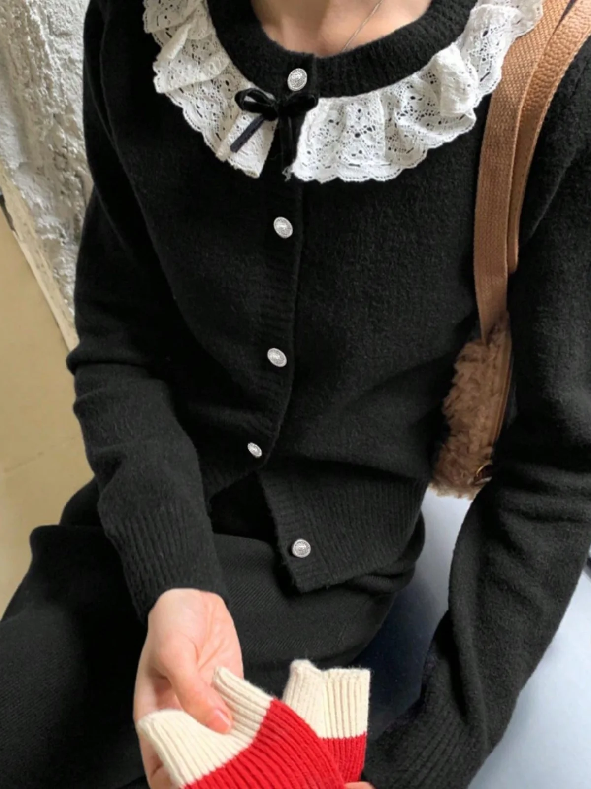 أنيقة طويلة Sve سترة محبوكة المرأة الخريف الشتاء زر واحد عقدة الدانتيل سترة عارضة جولة Ne أعلى #3