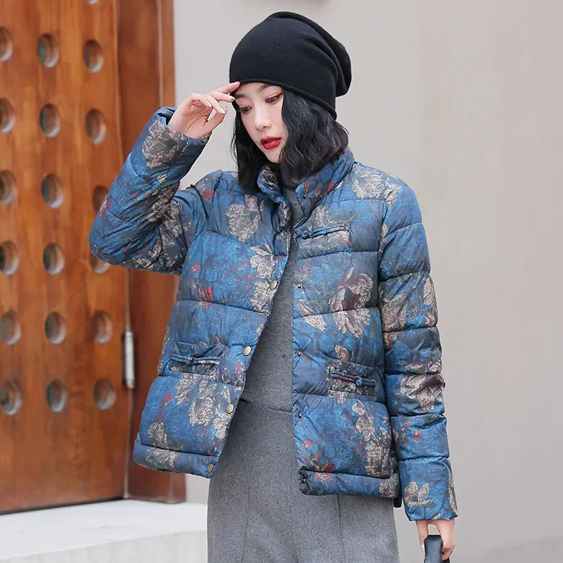 

Stand Collar Autumn Winter Ethnic Style Women's Cotton Coat Clothes Long Sleeve Padded Jacket Female
