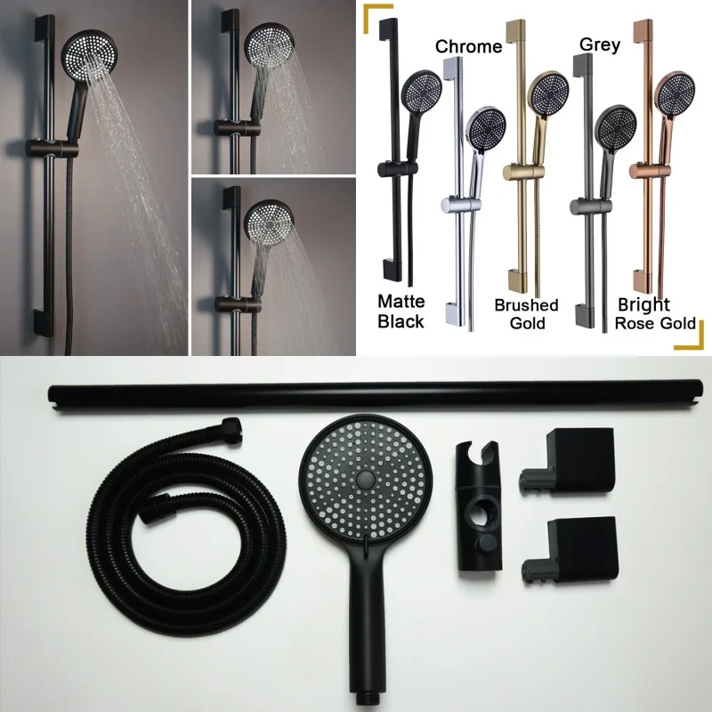

Wall Mounted Shower Kit with ABS Handheld Shower Head Stainless Steel Hose Adjustable Shower Stand Slider Bathroom Accessories