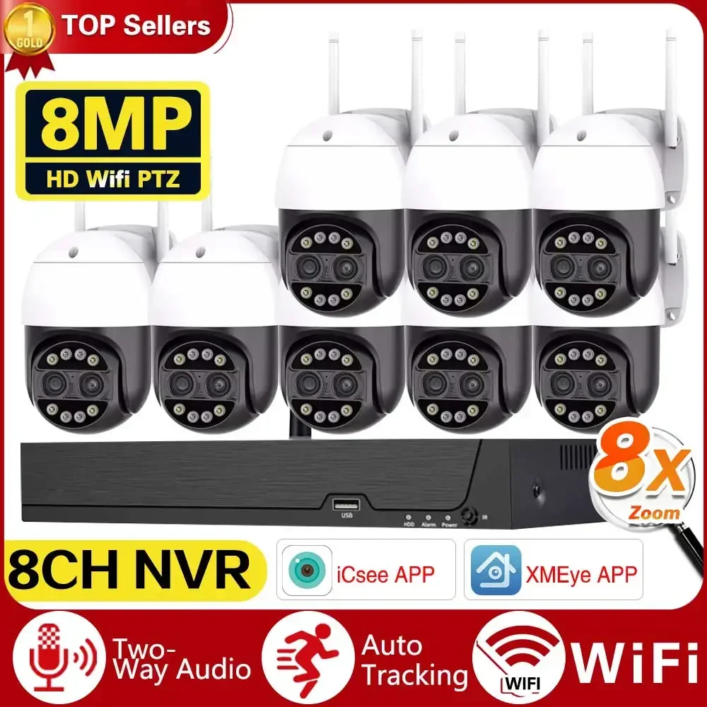 

8MP 8CH PTZ Wifi Camera Outdoor 8X Digital Zoom Human Detection Suveillance Night Vision Security Protection 8CH WiFi NVR Kits