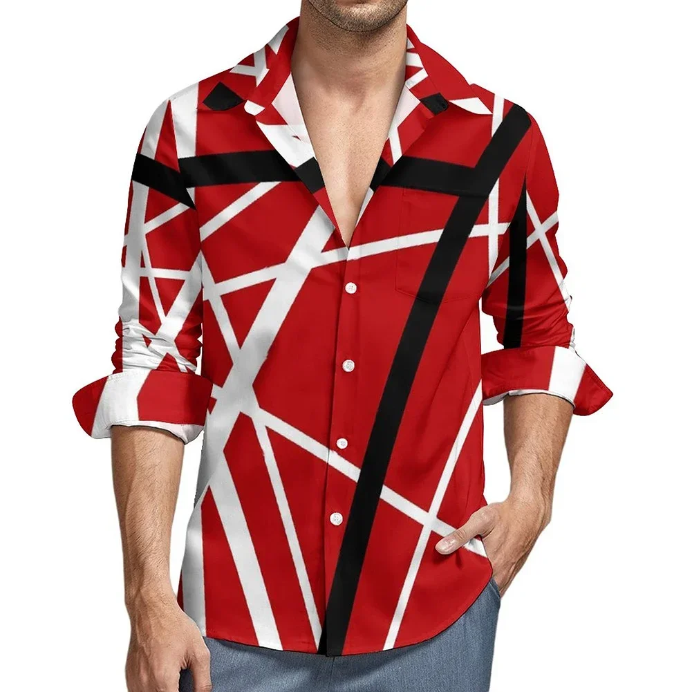 

Casual Vintage Style Shirt Fashion Lines Print Top Blue Black Mens Long Sleeve Shirt Comfortable Fit Fashion Shirt