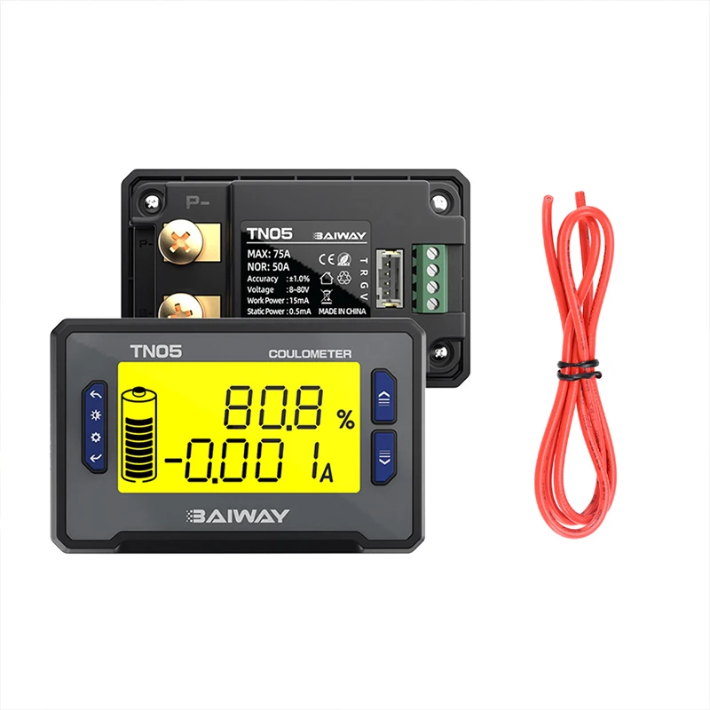 TN05 Battery Capacity Tester 8-80V 0-75A Voltmeter Amperemeter Built In Sampling Precision Coulomb Meter Battery Level Indicator