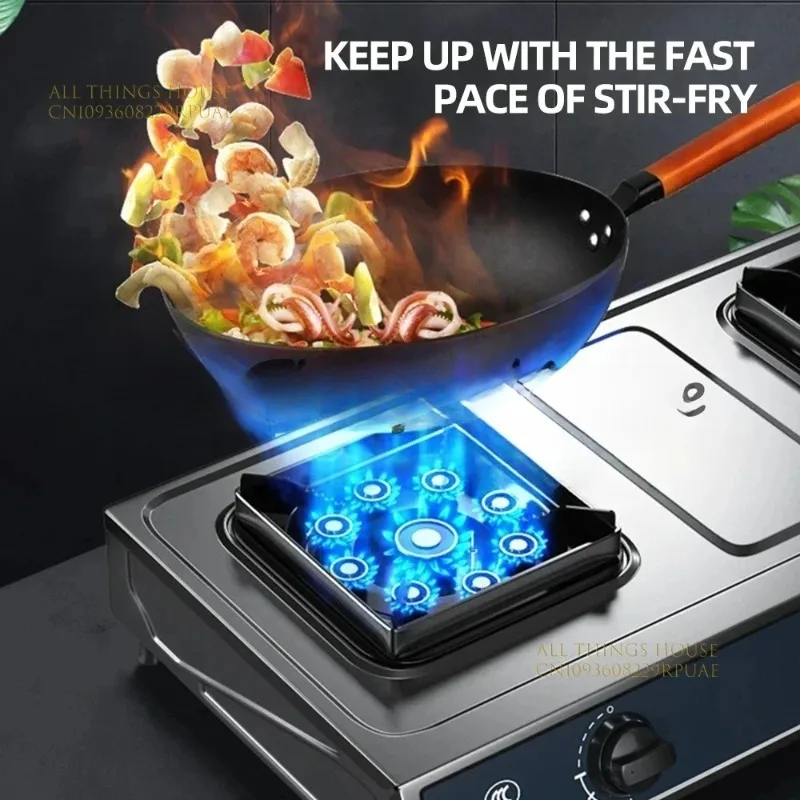 Desktop Stainless Steel Double Stove Household Bench Top Strong Fire Liquefied Natural Gas