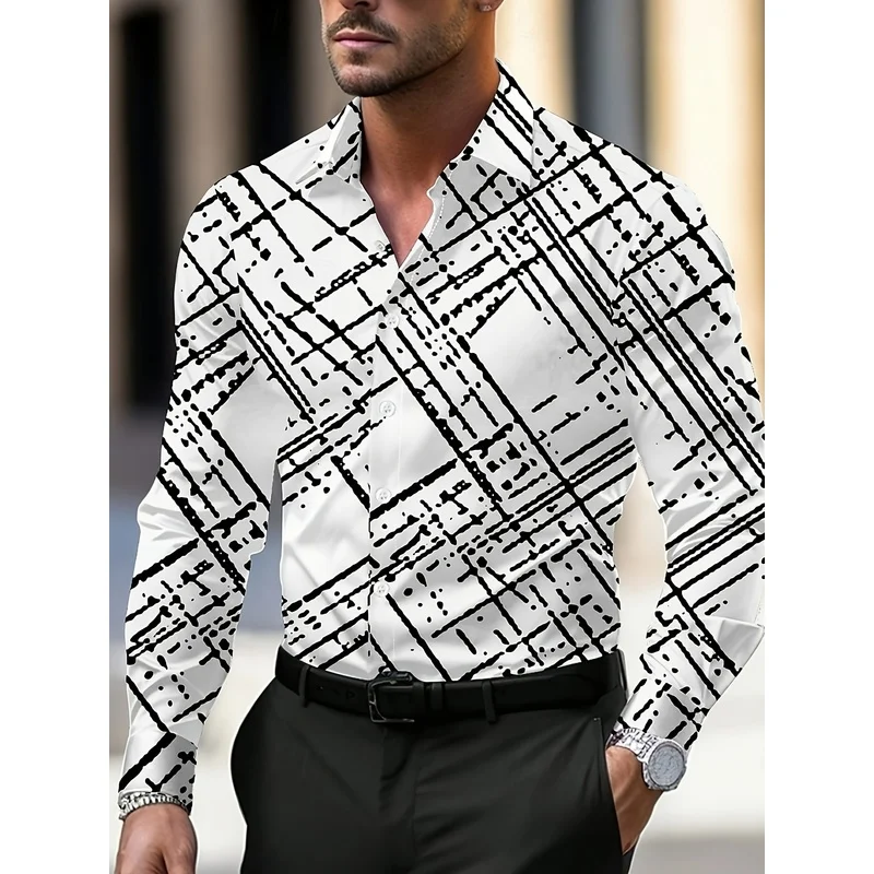 Men's 3D Digital Print Geometric Shirt Business Casual Long Sleeve Regular Fit Collar Machine Washable Office Top