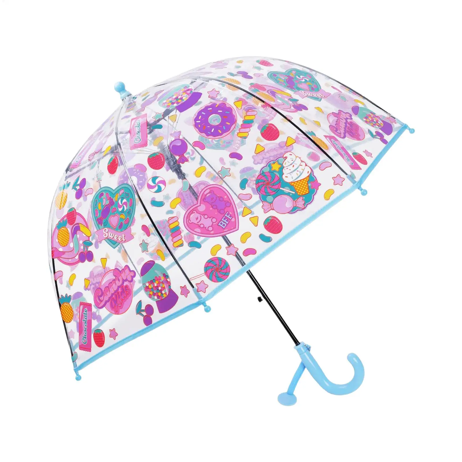 Kids Umbrella Windproof Funny Anti Pinch Round Tip Kids Clear Umbrellas For Rain For Boys Girls Beach Travel Camping Walking