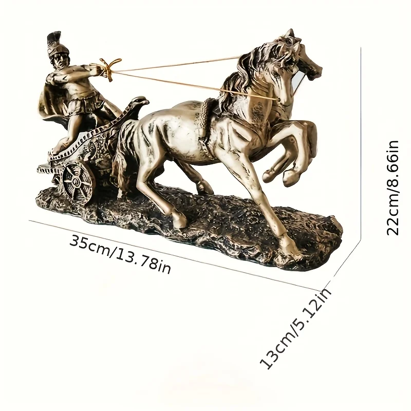 1 قطع خمر عربة رومانية النحت الذهبي الحصان والمحارب غرفة المعيشة مكتب ديكور المنزل الديكور الراتنج اليدوية