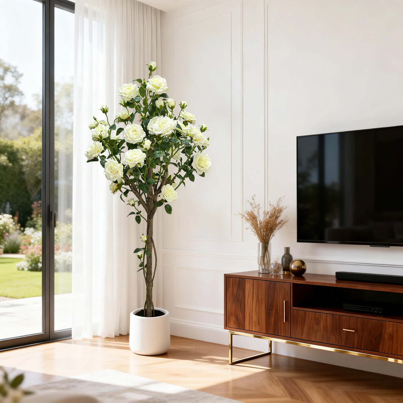 

Искусственное дерево 150 см: Белые розы, искусственные цветы, декоративные деревья для дома, гостиной, веранды, фермерского дома