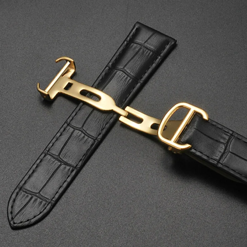 

For Cartier 18 20 22 23mm Watchband Bamboo Knot Pattern Men Genuine Leather Santos Women Key Fold Buckle London Watch Strap