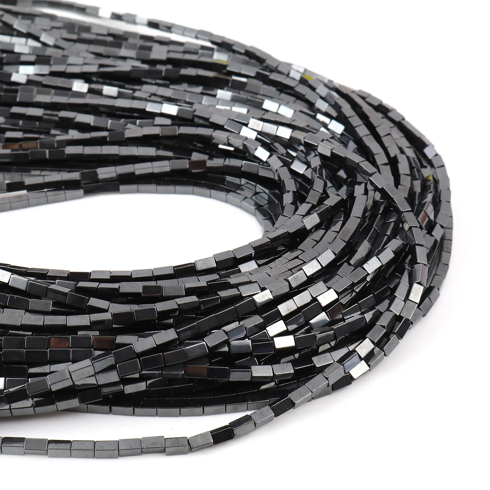 4mm x 2mm Natural Hematite Beads Rectangle Black Loose Spacer Beads DIY Bracelets Jewelry 40.5cm Long,1Strand (Approx 105 PCs)