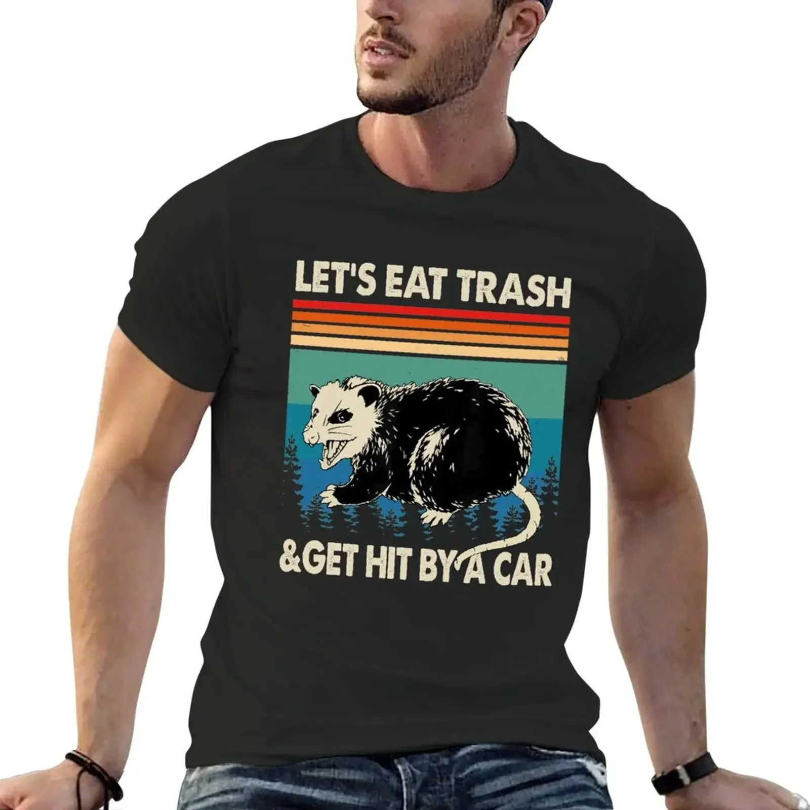 Opossum Let's Eat Trash & Get Hit By Car Vintage T-Shirt summer top boys whites mens big and tall t shirts