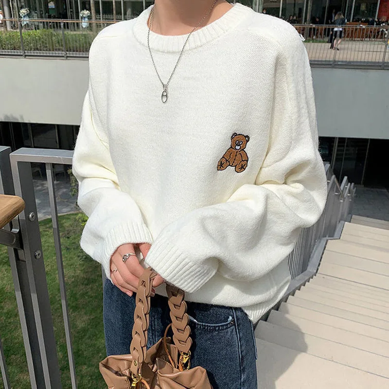 Autumn Winter Fashion Solid Color Bear Sweaters New Long Sleeve All-match O-collar Casual Loose Bottoming Knitting Shirt 2022