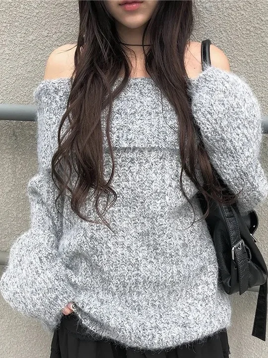 

Модный мягкий свитер, женский вязаный топ на одно плечо, дизайн в форме сердца, осенне-зимняя повседневная одежда, удобная дышащая одежда