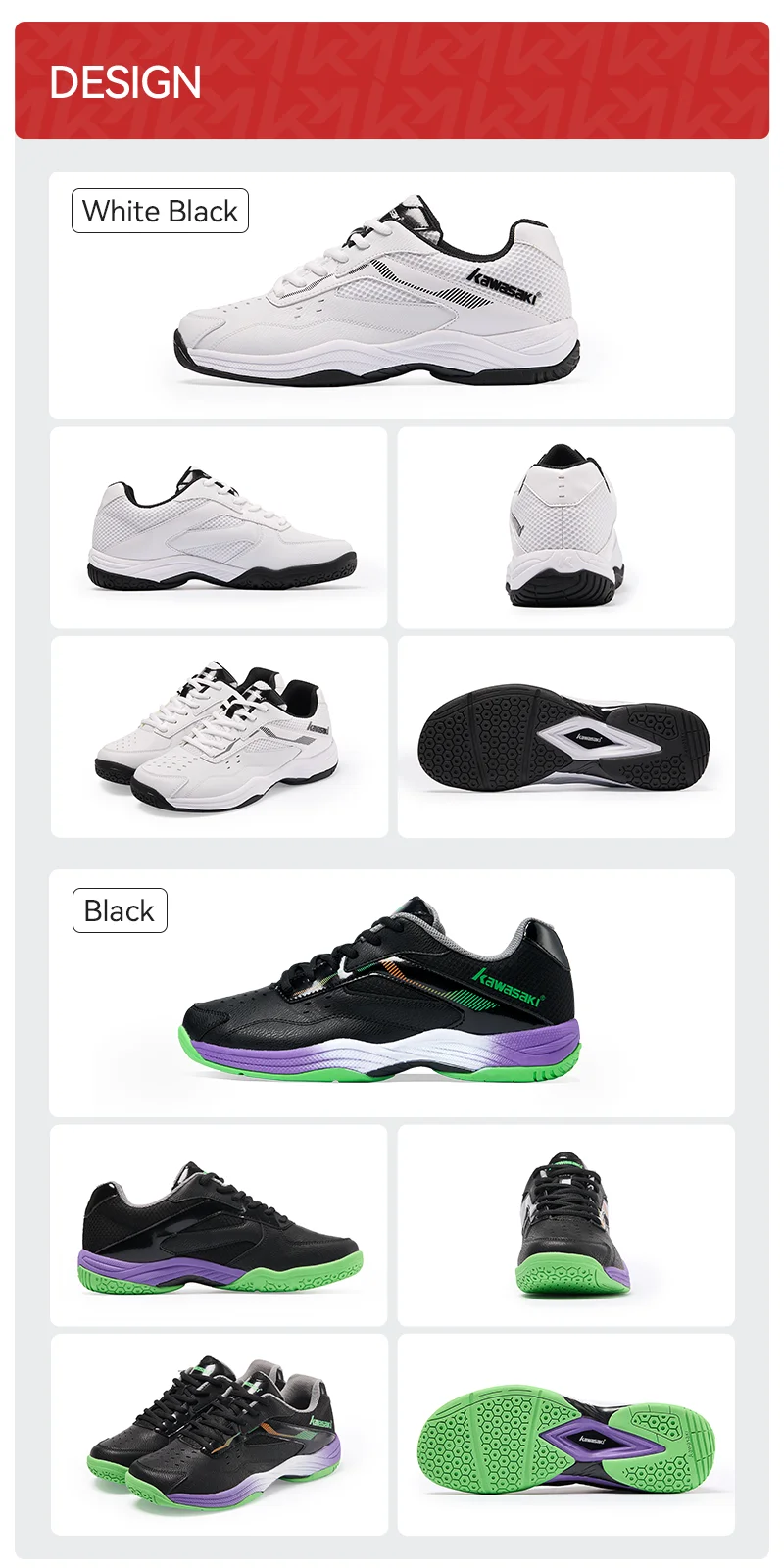 Kawasaki Herren Badminton Schuhe Professionelle Sportschuhe für Frauen Atmungsaktive Indoor Court Sneakers K-086 – Detail 10