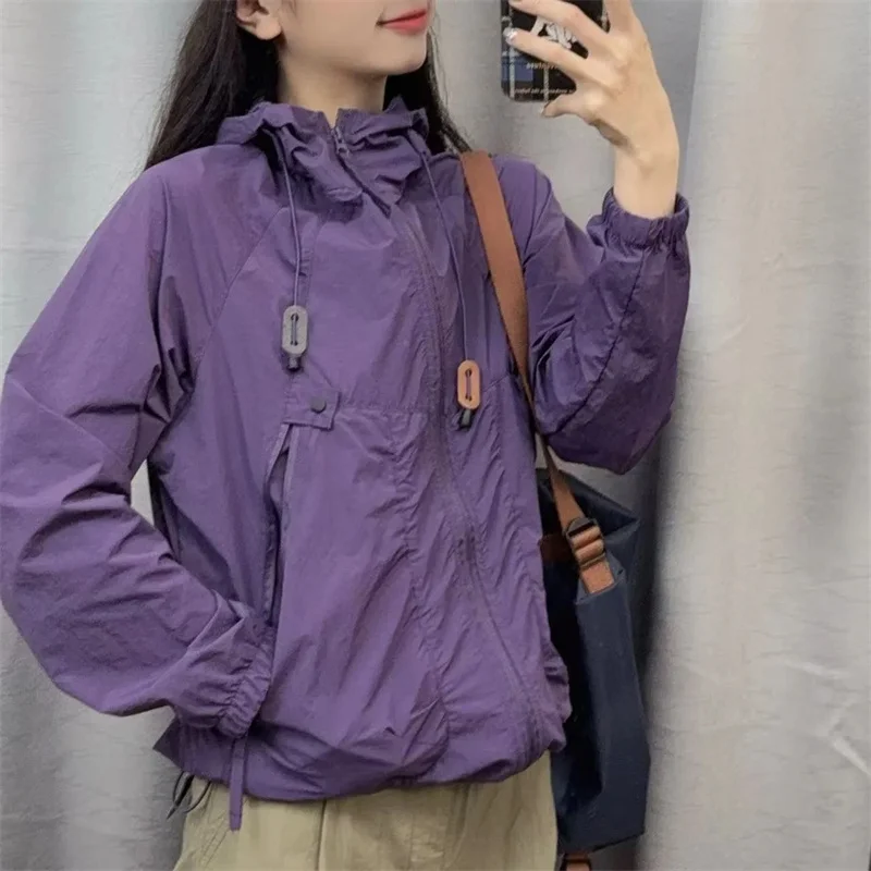 

Summer Thin Breathable Sun Protection Clothing Women's Loose UV Protection Hooded Coat Tops Female Outdoor Short Outwear