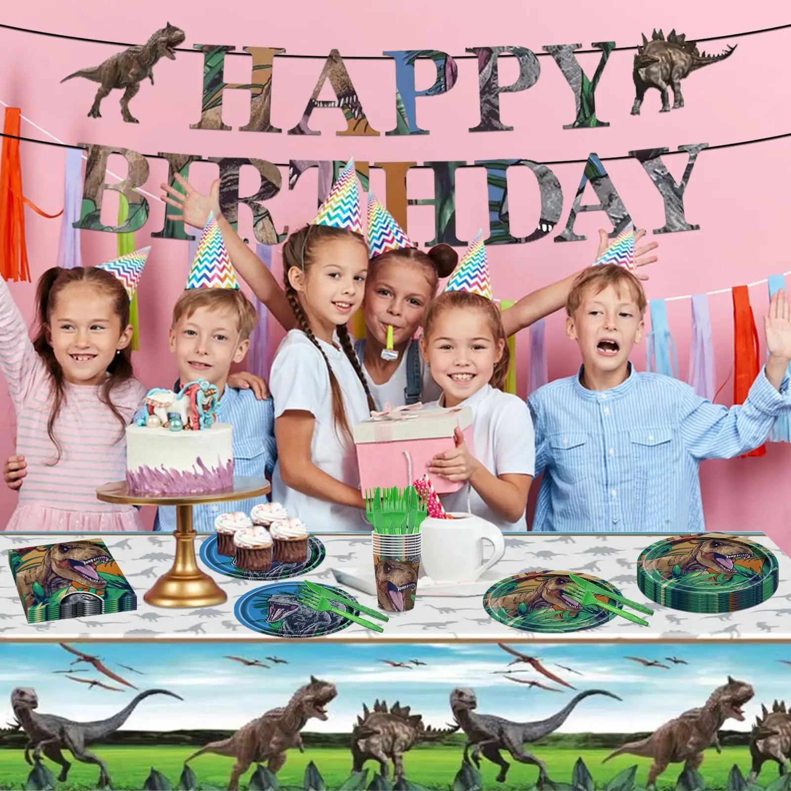 Dinosaur Party Disposable Tableware Paper Plates Cups Napkin Tablecloth Tyrannosaurus Rex plate Jurassic Themed Party Decor