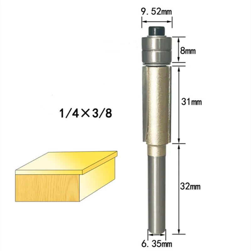 6.35mm Flush Trim Router Bit duplex Trimmer For Woodworking Edging end Milling Cutter Tungsten Carbide CNC wood blade carver 1pc