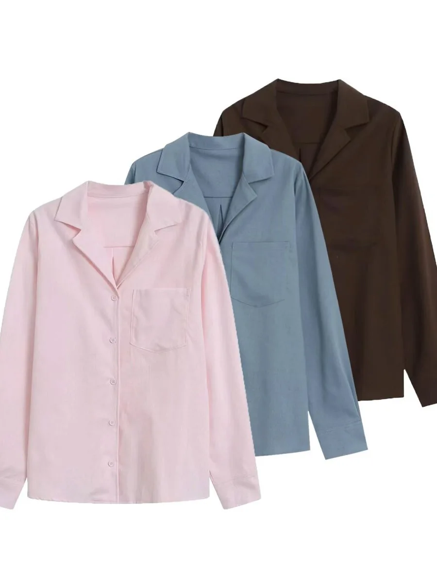

Withered Casual Pajama Style Lapel Breasted Long Sleeved Shirt Woman Clothes Shirts & Blouses Women's Clothes Shirts Tops
