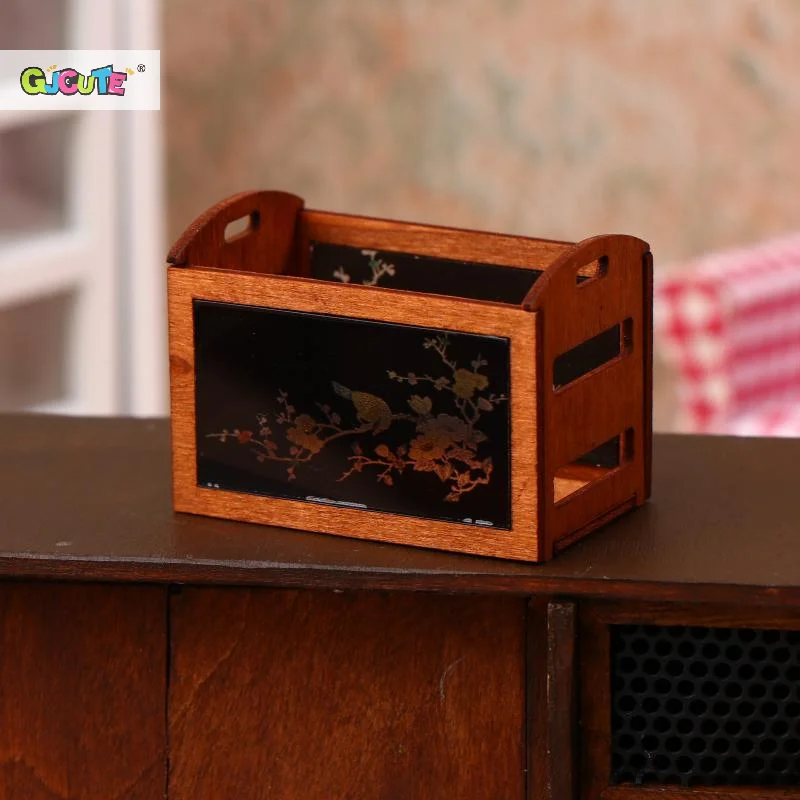 Model Toy Doll House Accessories, 1:12 Miniature Furniture Shelf Storage Basket.