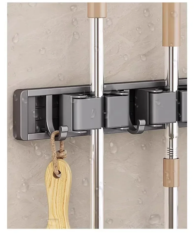 Organizer für Mopp und Besen, Mopphalter, Rack, Mopphalter, Wandmontage, starker Besen, Mopphalter, selbst, mit 5-Haken, Organizer zum Aufhängen von Besen – Detail 7
