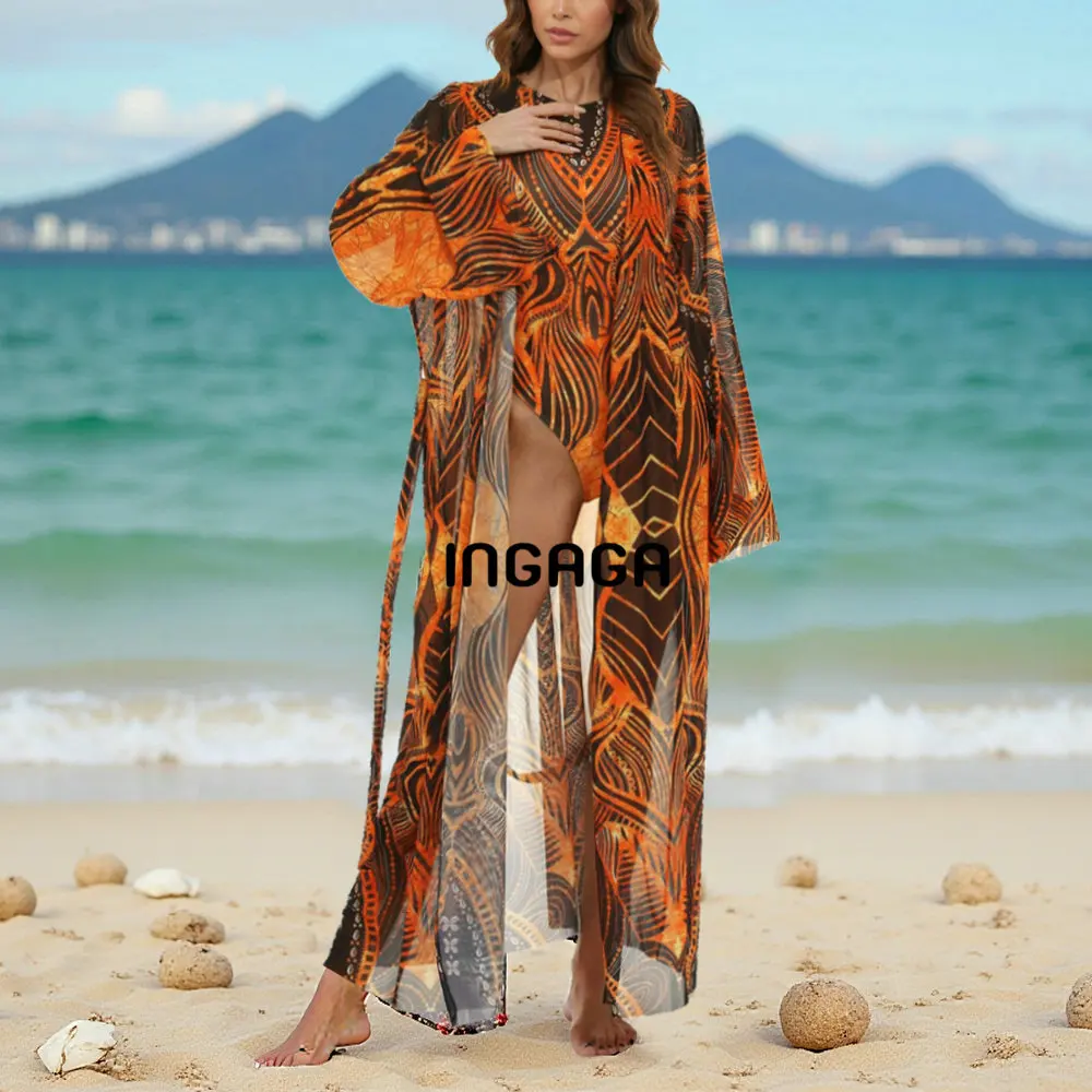 

Mesh Swimsuit + Cover Up 2 Piece Set with Beach Kimono Sexy One Piece Swimwear Vacation Bath Suit with Long Sleeve Cardigan