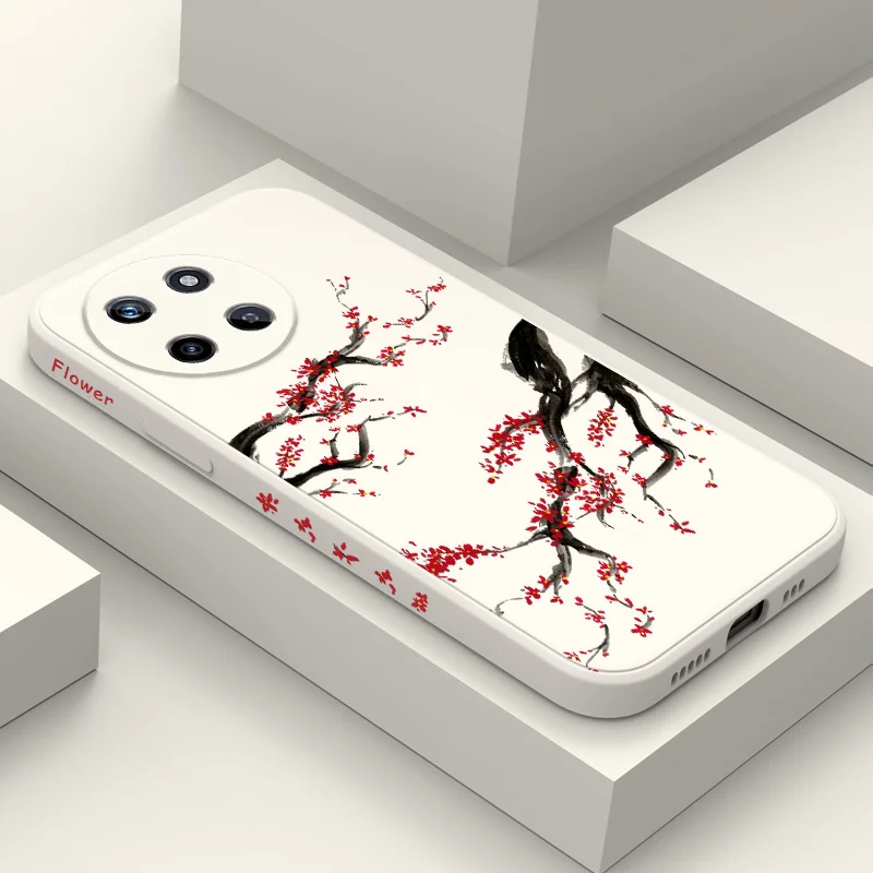 Funda de teléfono de nieve y ciruela fría para OPPO Realme 14 13 12 11 10 9 9i 8 8i 7 Pro Plus C35 C21Y C25Y C25 4G 5G cubierta de silicona líquida