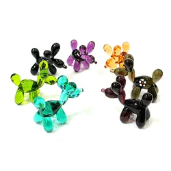 Colorful Cute Balloon Dog Mini Figurine Glass Craft Ornaments Tiny Animal Statue for Home Tabletop Decor Holiday New Year Gifts