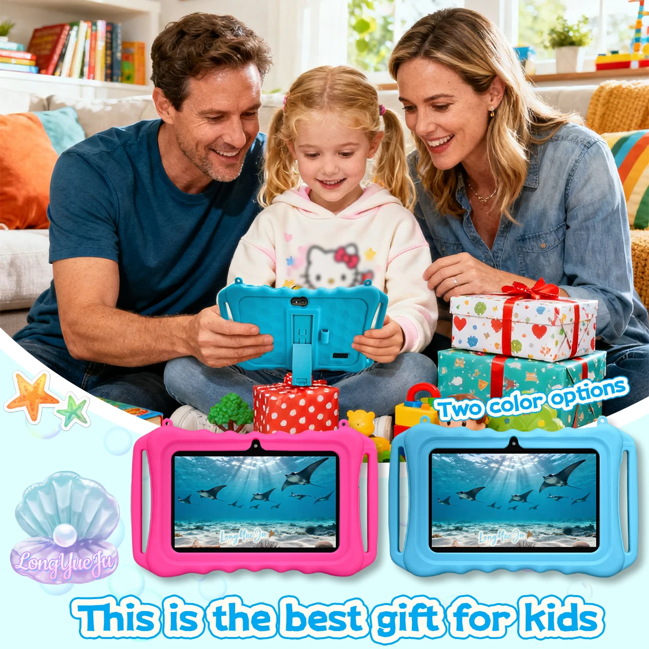 Tablet Android da 7 pollici, 2 GB+32 GB, supportato WiFi, controllo parentale, tablet educativo, custodia protettiva, regalo di festa, blu/rosa