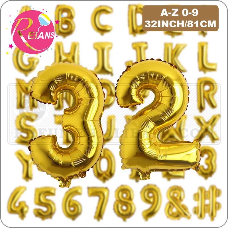 32 inch Gold number letter Balloon Inflatable Air Number letter Foil balloons Birthday baby shower Party Wedding Decoration Ball