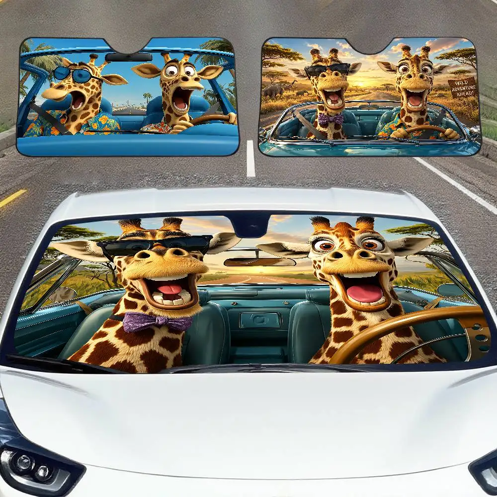 Giraffe Drive Car SunShade Windscreen Front Window Visor 70x130cm Sun Visor Solar Protect Plaid Gift Novelty Car