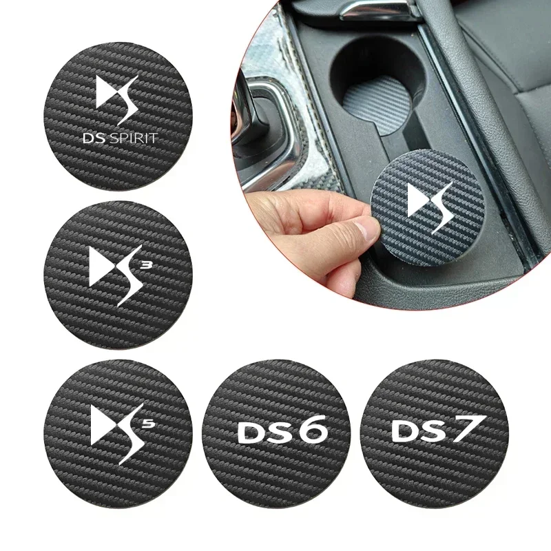 2Pcs 68MM Car Coasters PU Leather Water Cup Holder Pads Interior For Citroen DS Spririt DS3 DS4 DS5 DS6 DS7 DS9 Auto Accessories