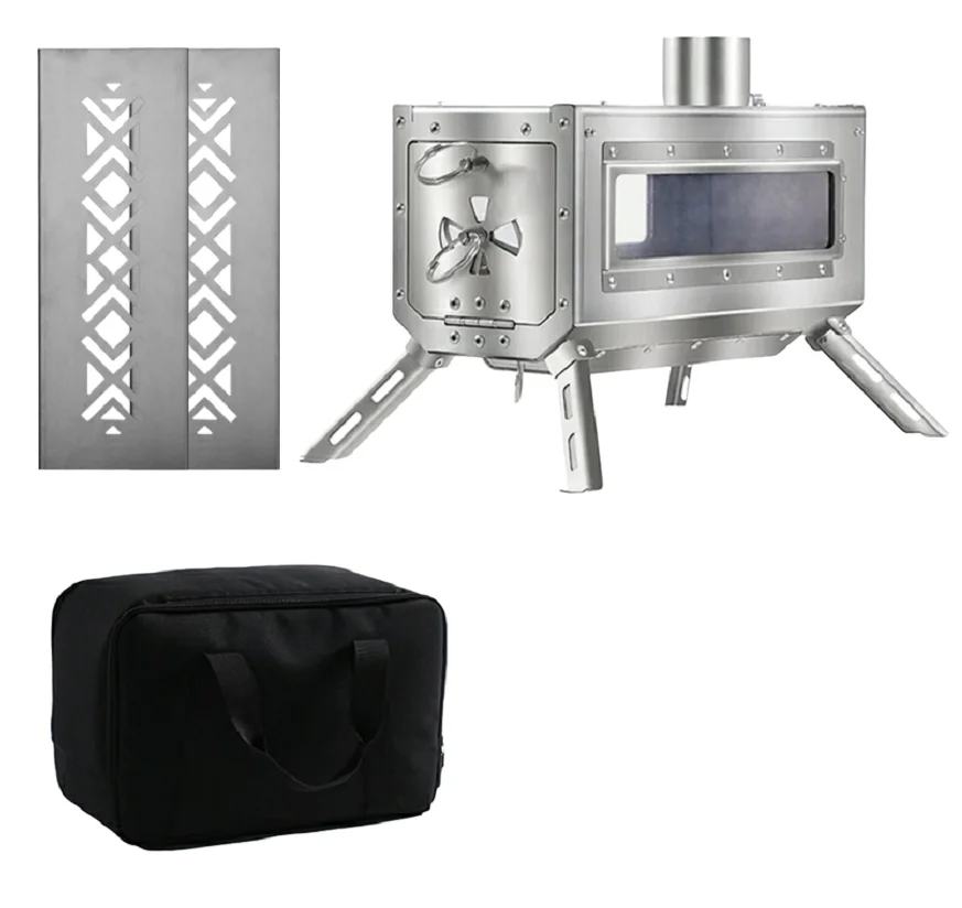 Camping Wood Stove with Side View High Efficiency Tent Heater for Outdoor Survival Hiking Mountaineering and Winter Camping