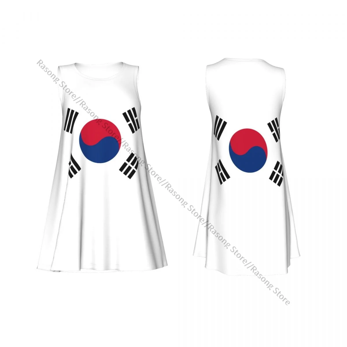 فستان نسائي صيفي كاجوال فساتين تي شيرت لتغطية الشاطئ فستان بدون أكمام بعلم كوري