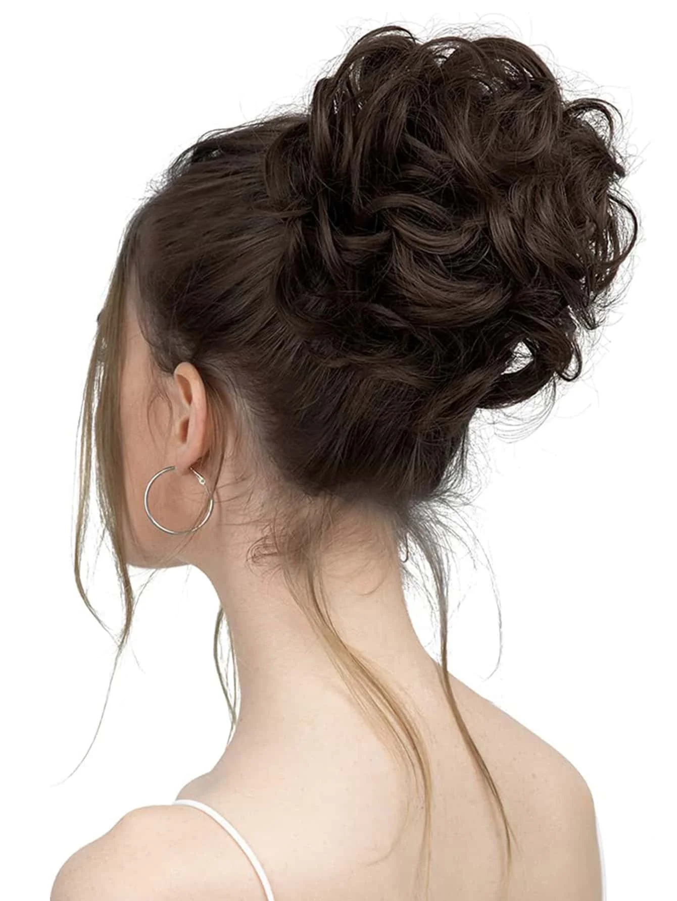 

6 "Messy Bun Bun Hair Curls Synthetic Wavy Bun Ponytail Hair Extensions Thick Updo Bun Women Girls, Pale Grayish Brown And Bleached Blonde
