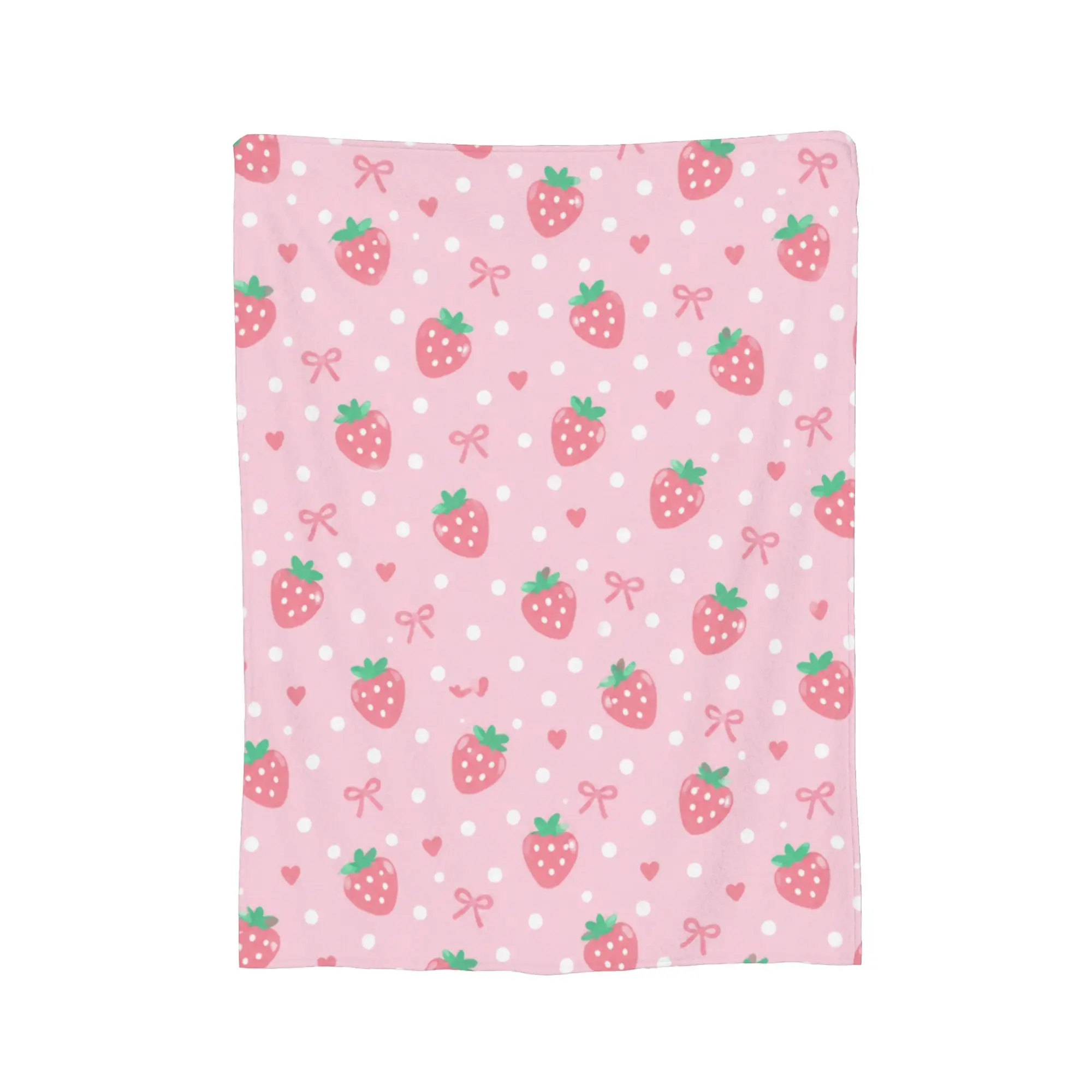 Pink Strawberry Polka Flannel Blanket Autumn  Super Warm Throw Blanket for Girls Boys Couch Bed Bedspread Sofa Bed Cover