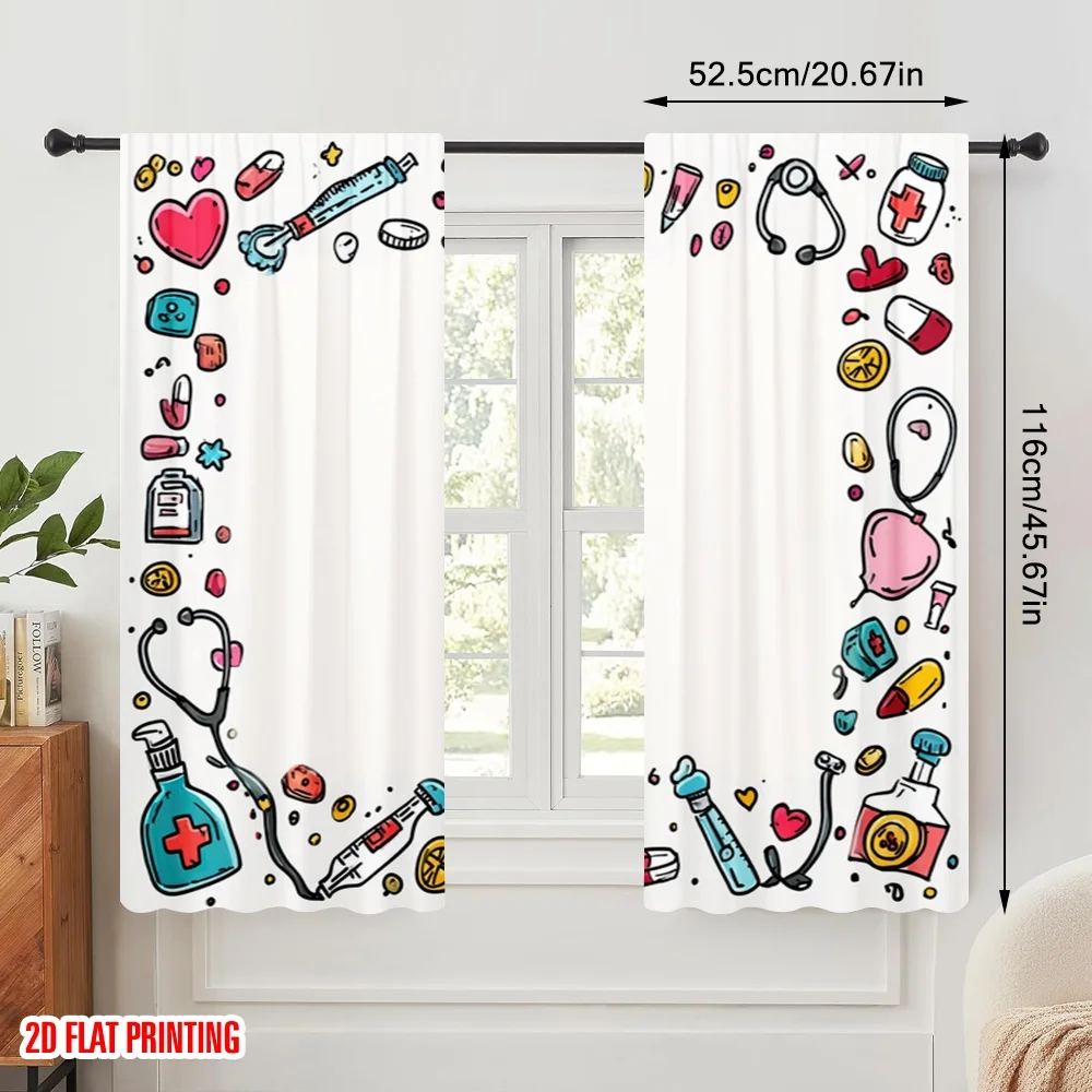 2pcs,2D plane printing Print Curtains National Nurses Day 100% Polyester (without rod) Festive Ldeal for Living Room and