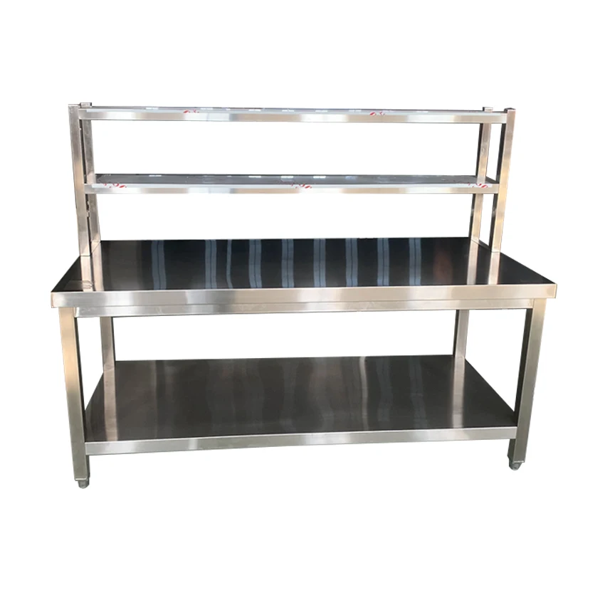 Commercial Stainless Steel 201/304 Eco-friendly Workbench Double Overshelf Chinese Restaurant Buffet Service Serving Food