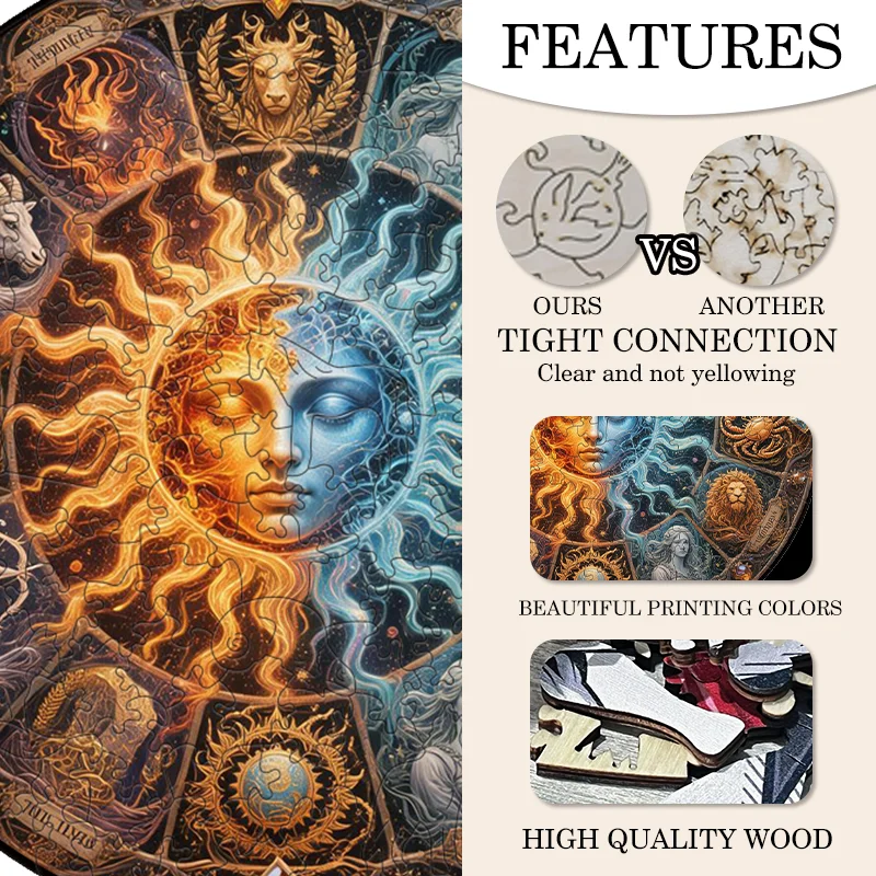 لعبة ترفيهية مريحة وتخفيف التوتر، ألغاز خشبية مكونة من 12 علامة زودياك #2