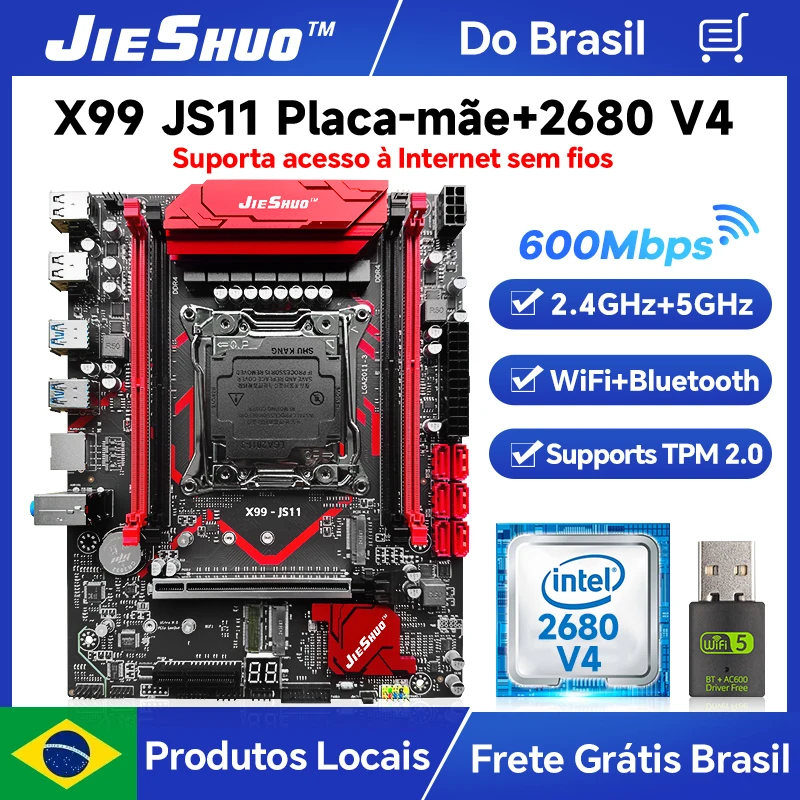 Conjunto de Placa-Mãe JIESHUO X99-JS11 para Jogos com Processador Xeon E5-2680 V4, 16GB de RAM DDR4 2133MHz Dual-Channel e Módulo WiFi