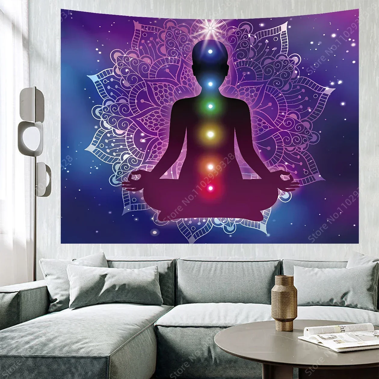 Meditation Chakra Mandala Tapestry Cosmic Neon Yoga Living Room Bedroom Decor Modern Bohemian Wall Art