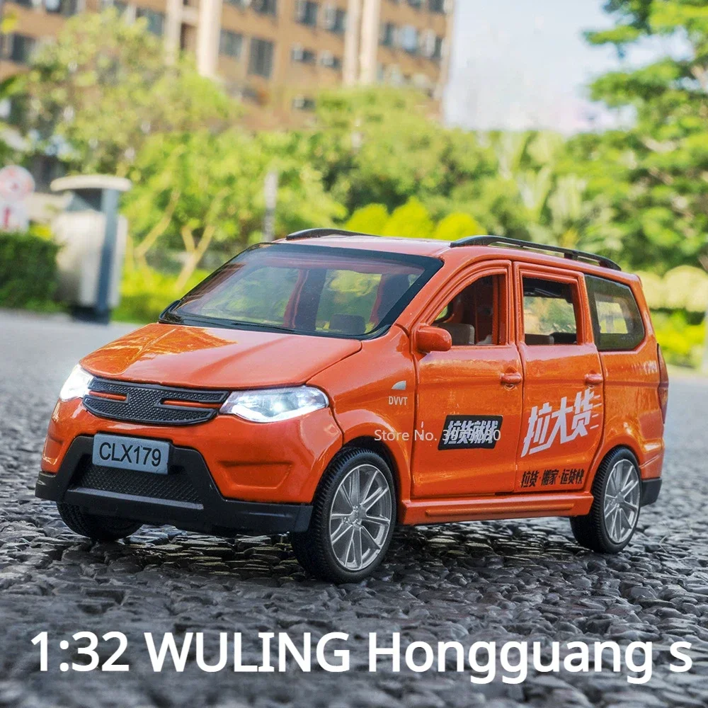 

1:32 WULING Hongguang S Миниатюрные модели игрушек Автомобили из сплава Литой звук Свет фургон Колесо с откатом Грузовик Транспортные средства Мальчики Рождественские подарки