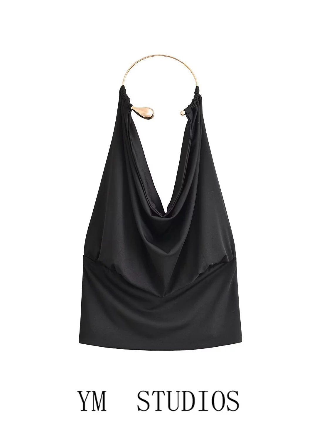 Black Metal Ring Hanging Neck Strap Vest Women's Design Sensation Back Exposure High-End Feeling Top Women's Fashion