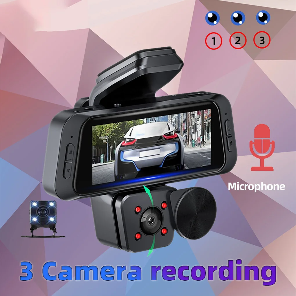 

3,16-дюймовый 3-канальный автомобильный видеорегистратор с управлением по Wi-Fi 1080P для автомобилей, видеорегистратор переднего и заднего вида, автомобильная камера для автомобиля