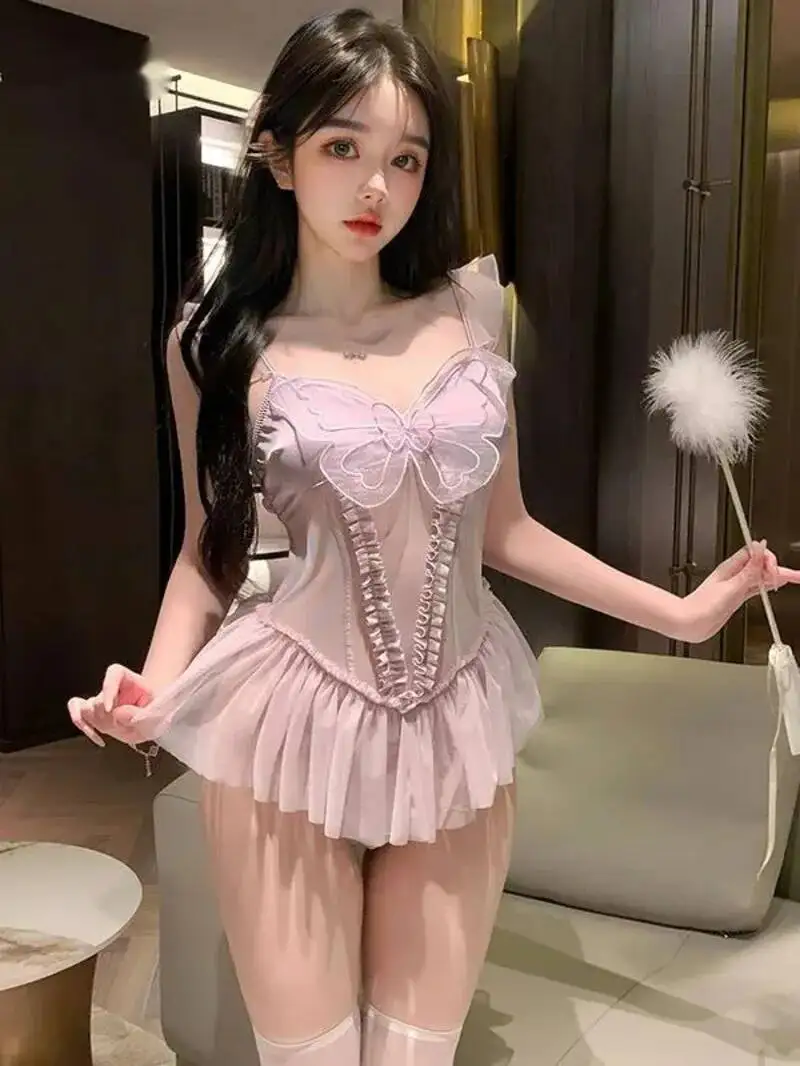 مثير الرغبة النقية مثير الصدر الصغيرة الراقية ملابس خاصة النساء فستان أنيق الأرجواني الحلو فستان قصير الساخن النساء بلايز 2025 جديد DT0I