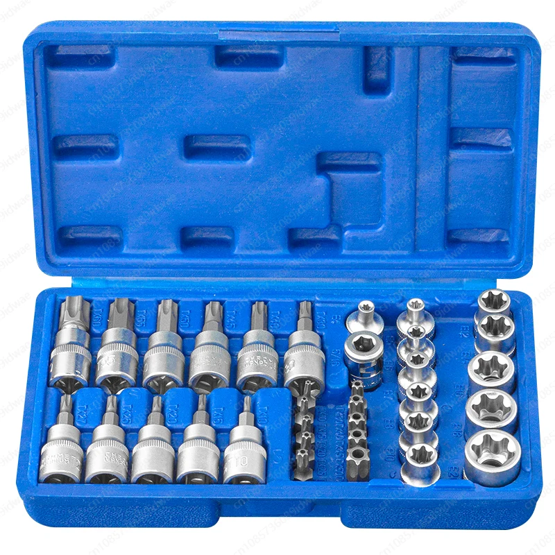 34Pcs Torx Socket Set Hexagon Wrench Pressure Batch Sleeve Chrome Vanadium Steel Car Repair Hand Tools 3/8