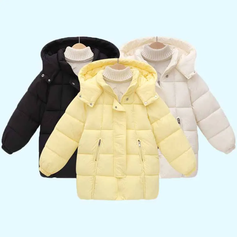 

Children's Winter Down Jacket Girls Thickened Coat Boys Hooded Mid-Length Cotton Clothes New Autumn Kids Fashion Loose Parkas