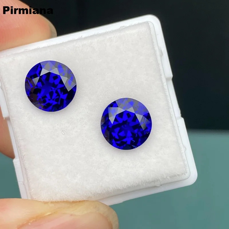 pirmiana lab safira solta gemstone para fazer joias forma redonda azul royal aneis brincos colar pulseira 01