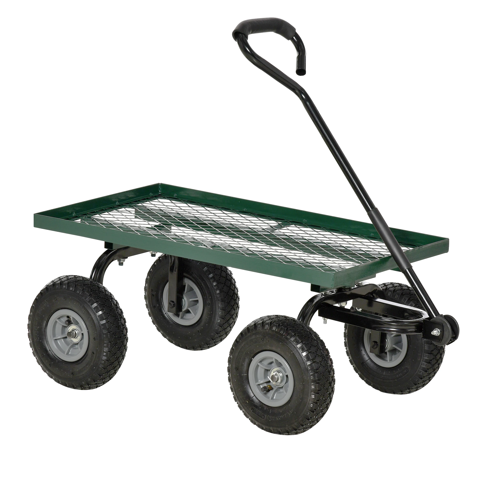 Outsunny transportkarretje tuinhendentrailer 4 wielen 94L x 48,5L x 100H cm max. laadvermogen Kg groen metaal