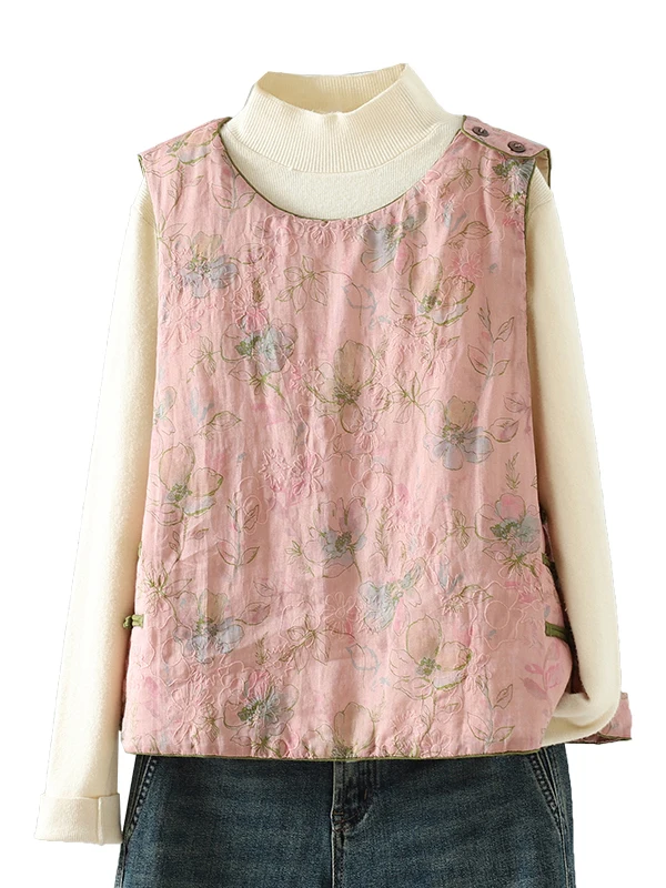 Coreano japonês marca feminina thiened algodão jaet inverno tamanho grande chinês sle floral impressão buttonl colete topo